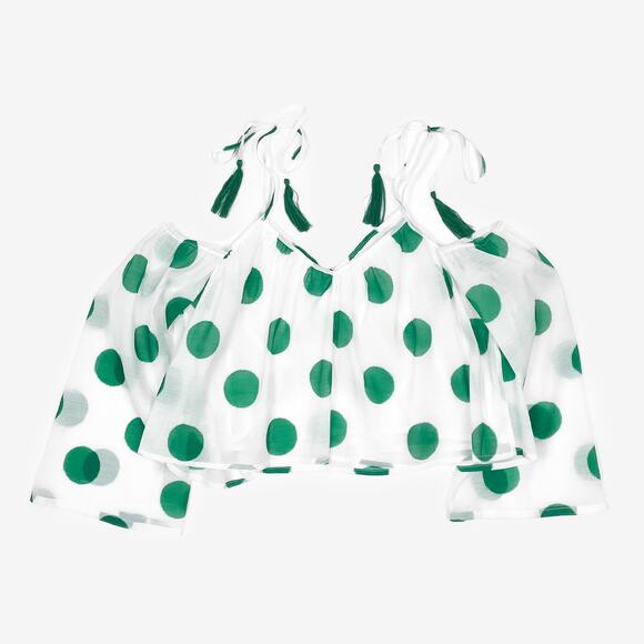 Line & Dot Green Polka Dot Top Size XS White Green Cold Shoulder Flowy Summer - Picture 6 of 12